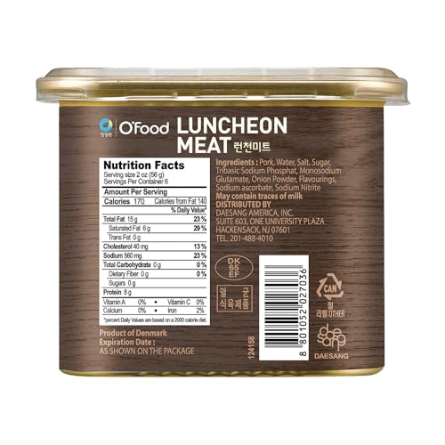 Chung Jung One O'Food Luncheon Meat (2 Pack), Premium Spam Pork Canned Meat, Ready-To-Eat, Pantry Staple, Pack of 2