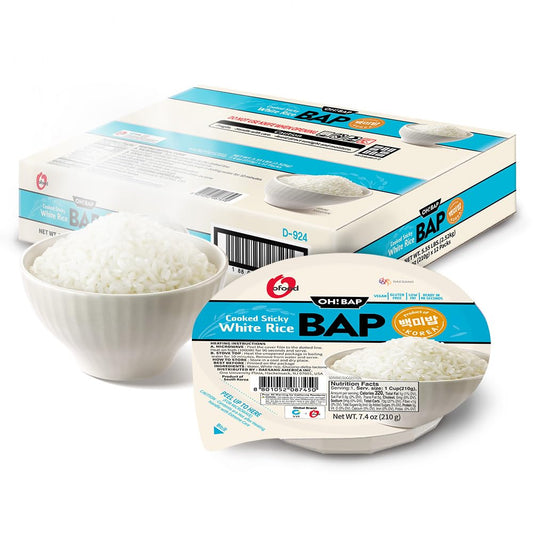 O'Food BAP Instant Cooked White Rice – (12 Pack) Microwavable Korean Sticky Rice Bowls, Gluten-Free Asian Pantry Staple, Ready in 90 Seconds, Korean Food Quick Meal, Microwave Safe Rice Cups