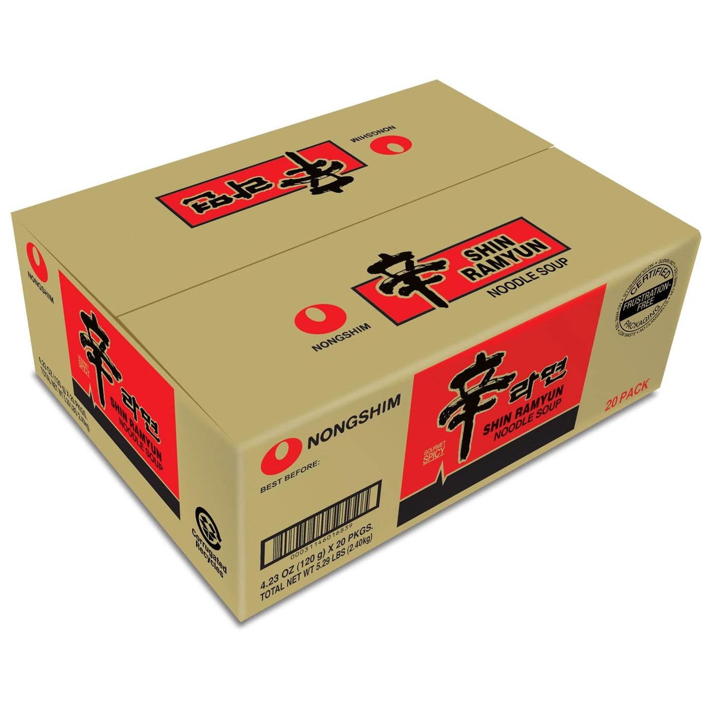 Nongshim Ramen Noodles, Gourmet Instant Ramen, Premium Microwavable Noodle Soup, Spicy Shin, Family Pack, 4.23 Ounce (Pack of 20)