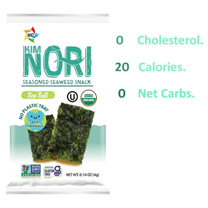 KIMNORI Seasoned Seaweed Snacks Sheets – Organic Sea Salt Flavor, 12 Individual Packs, Roasted Crispy Premium 100% Natural Laver Kim Nori, 4g 0.14 Ounce