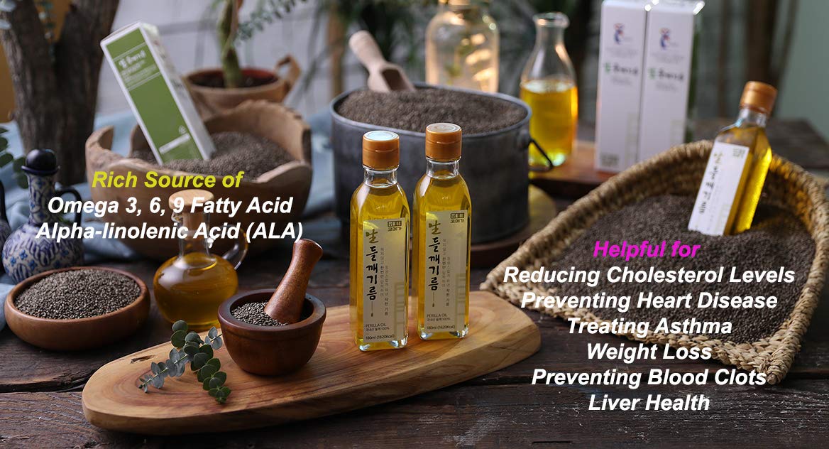 Korean Cold Pressed Premium Extra Virgin Pure Perilla Seed Cooking Oil Rich Source of Omega 3, 6, 9 (6.09 Fl Oz (Pack of 1, 6.09, Count)