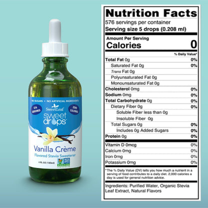 SweetLeaf Drops Liquid Stevia Sweetener, Vanilla Creme, 4 Oz