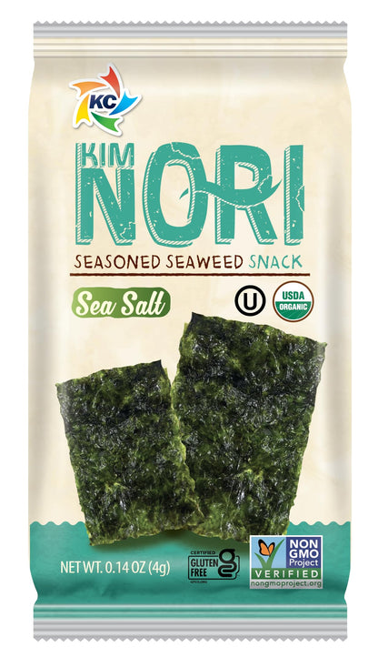 KIMNORI Seasoned Seaweed Snacks Sheets – Organic Sea Salt Flavor, 12 Individual Packs, Roasted Crispy Premium 100% Natural Laver Kim Nori, 4g 0.14 Ounce