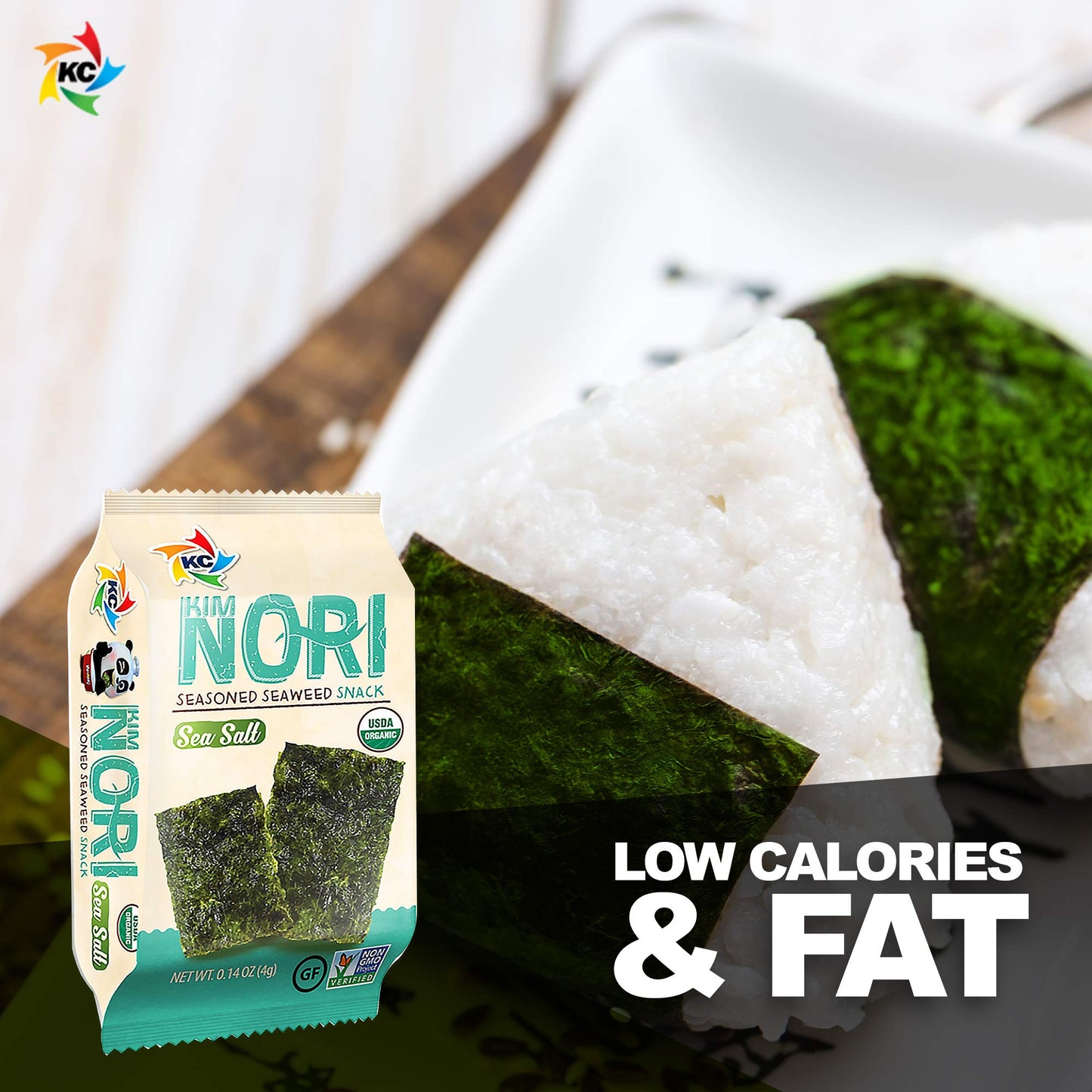 KIMNORI Seasoned Seaweed Snacks Sheets – Organic Sea Salt Flavor, 12 Individual Packs, Roasted Crispy Premium 100% Natural Laver Kim Nori, 4g 0.14 Ounce