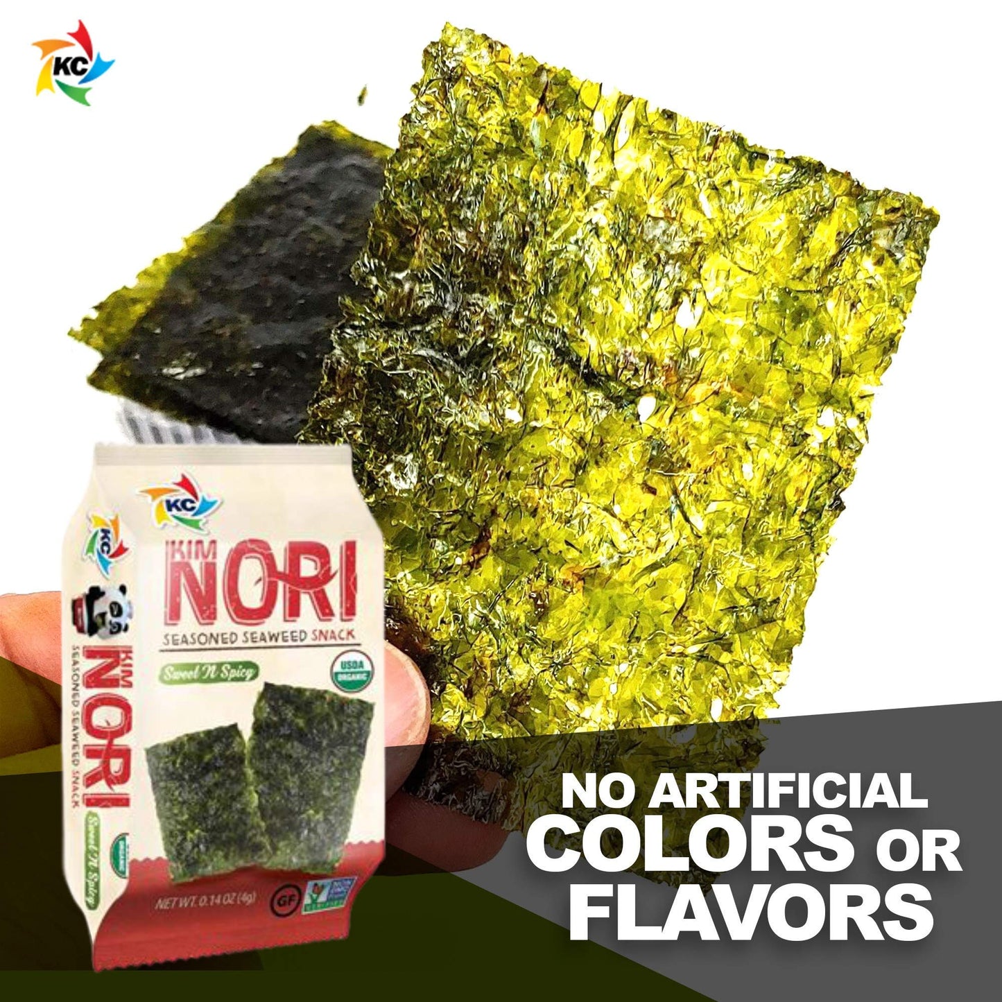 KIMNORI Seasoned Seaweed Snacks Sheets – Organic Sweet 'N Spicy Flavor, 12 Individual Packs, Roasted Crispy Premium 100% Natural Laver Kim Nori, 4g 0.14 Ounce