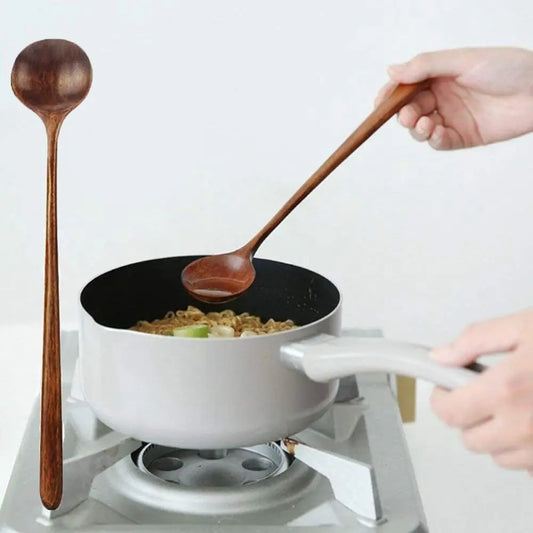 Korean Style Natural Wood Soup Spoon Long Handle Mixing Spoons Cooking Supplies